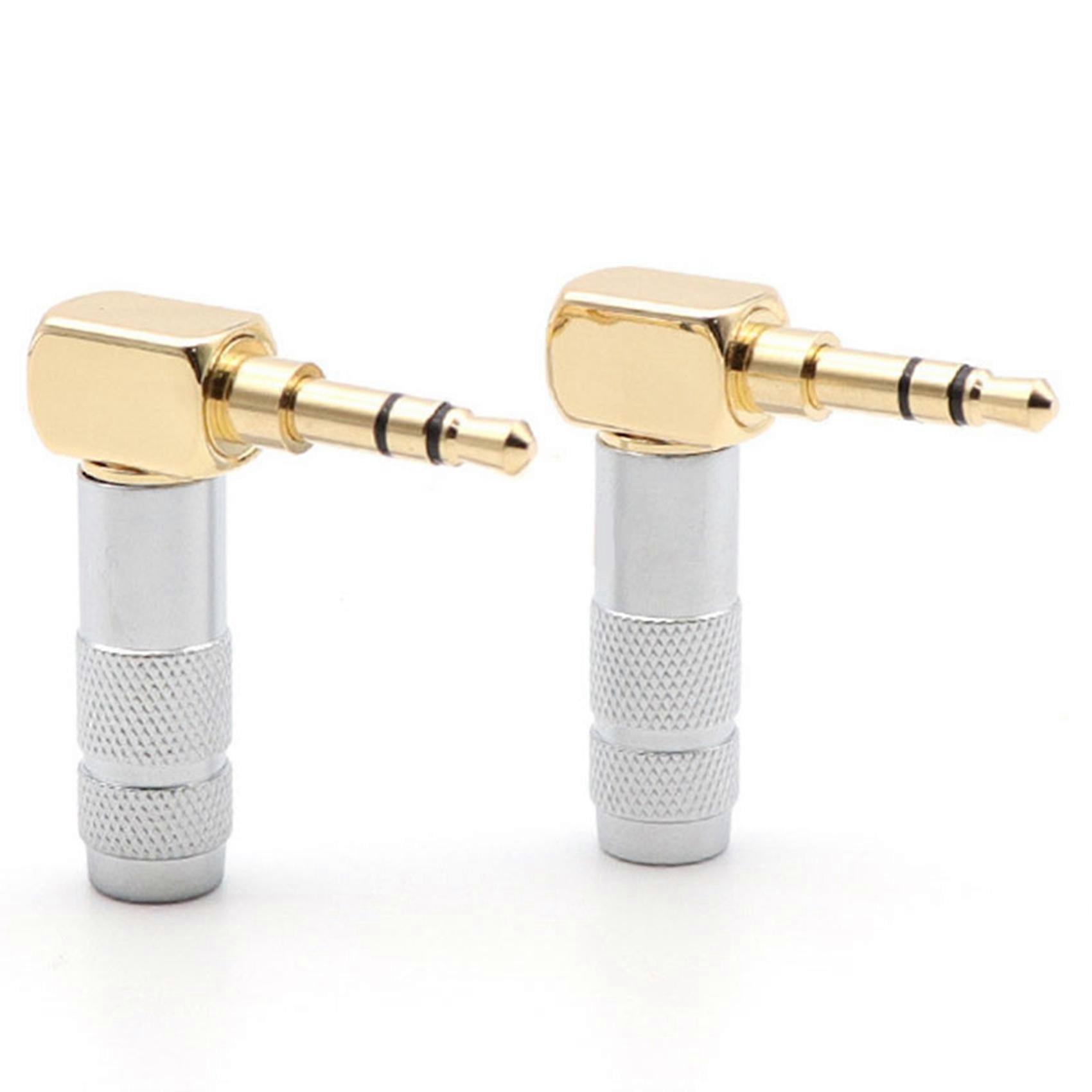 2pcs 3.5mm L Shape Jack Gold Plated 90 Degree Angle Audio Connector Audio Plug Silver