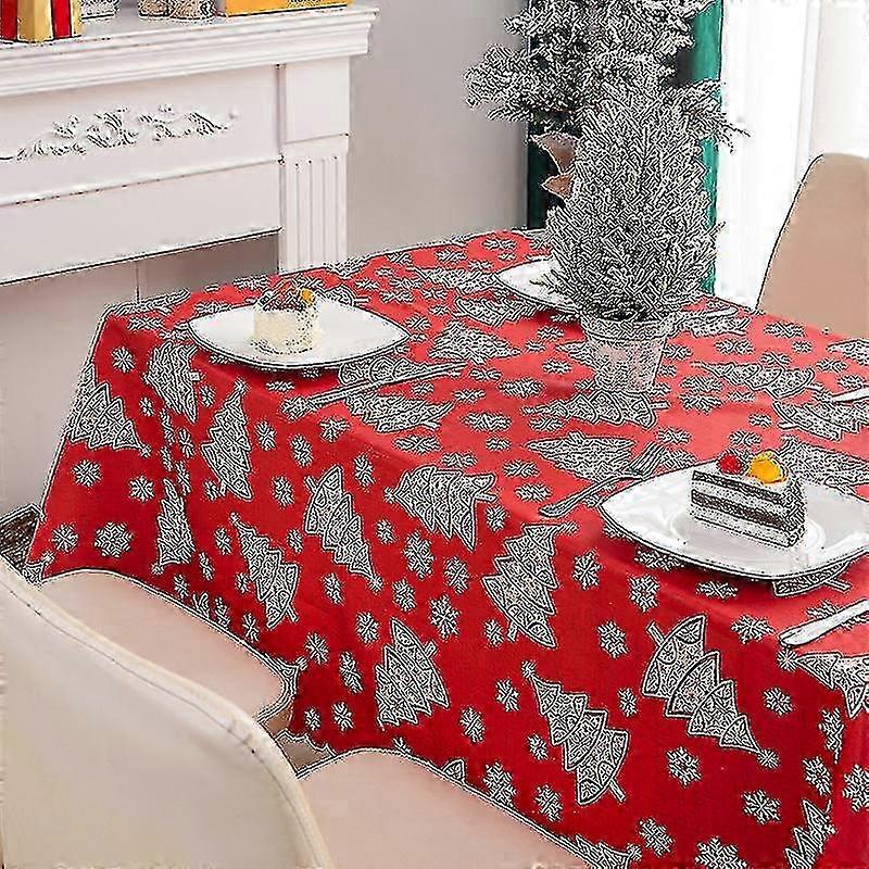 Christmas Tree Table Cover for Rectangle Tables in Holiday Red