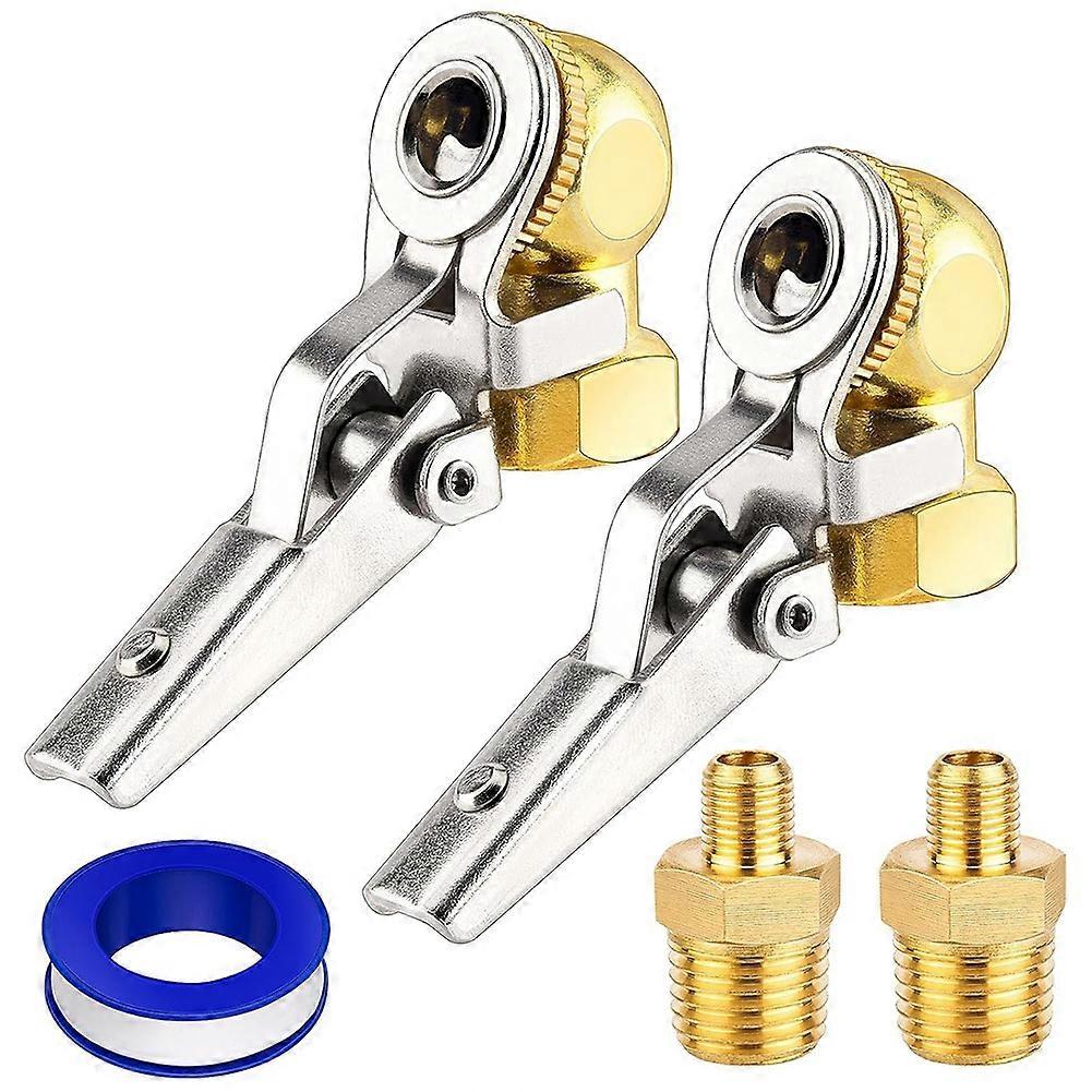 2 SET 1/4inch Female NPT Air Chuck with Clip, Locking Closed Ball Tire Chuck with Inflator Adapter