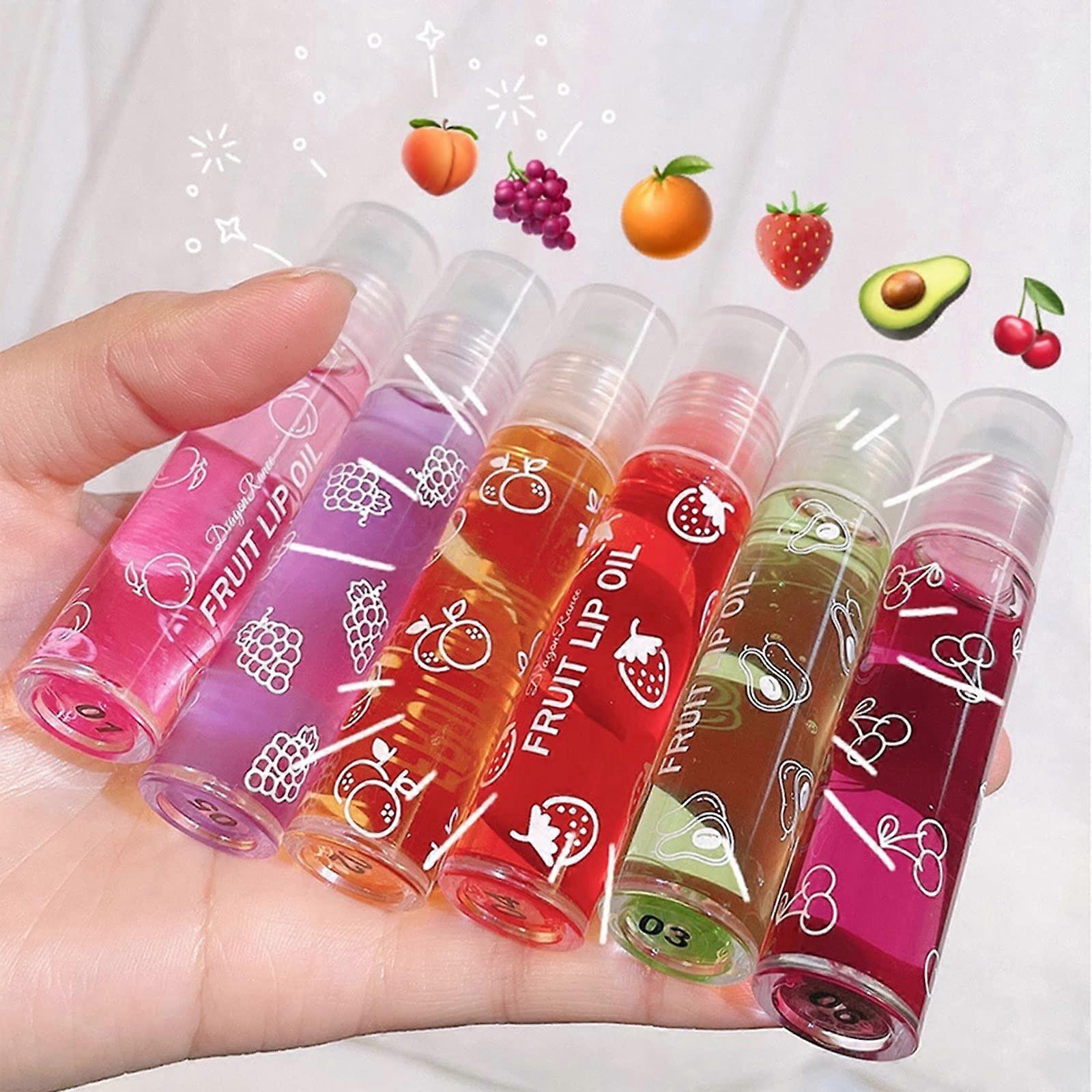 Lip Oil Set with Six Fruity Flavors RollOn Lip Gloss for Deep Hydration and Kid Friendly Use