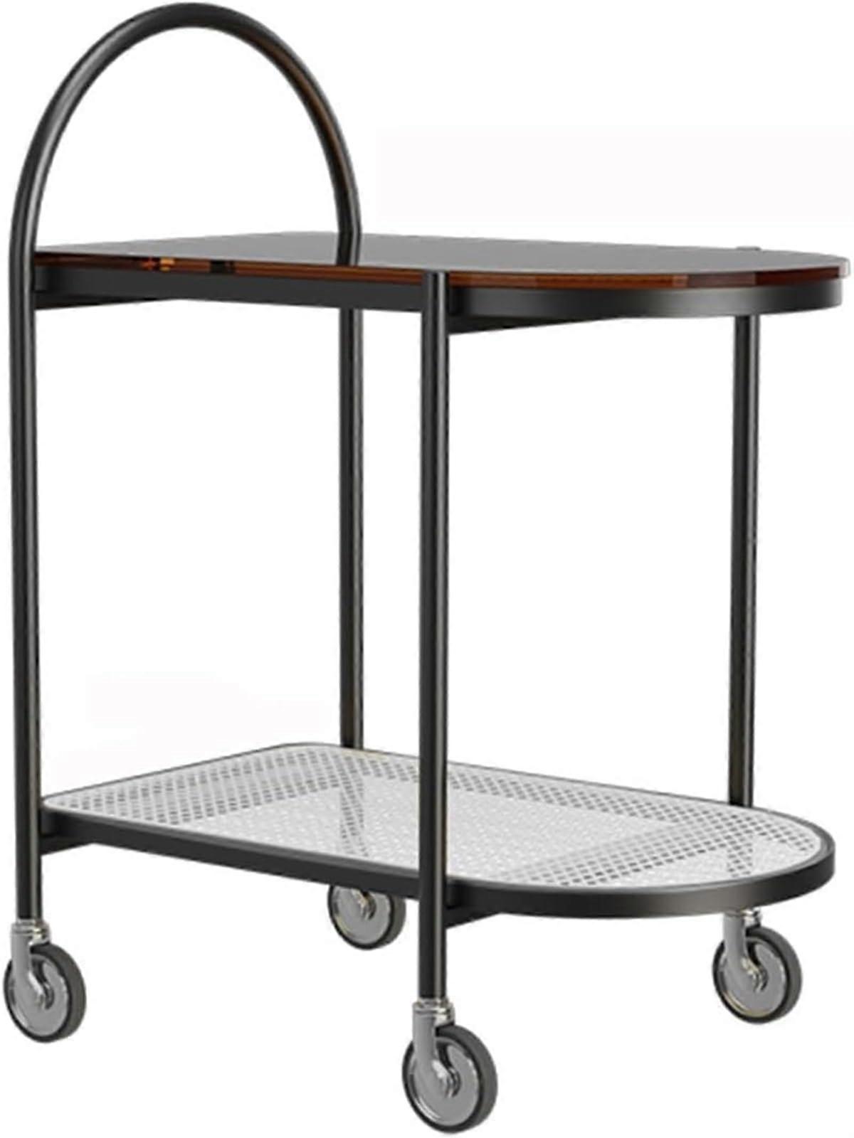 2 Tier Side Table with Wheels, Glass  and Storage Shelf, Durable Metal Frame for Living Room
