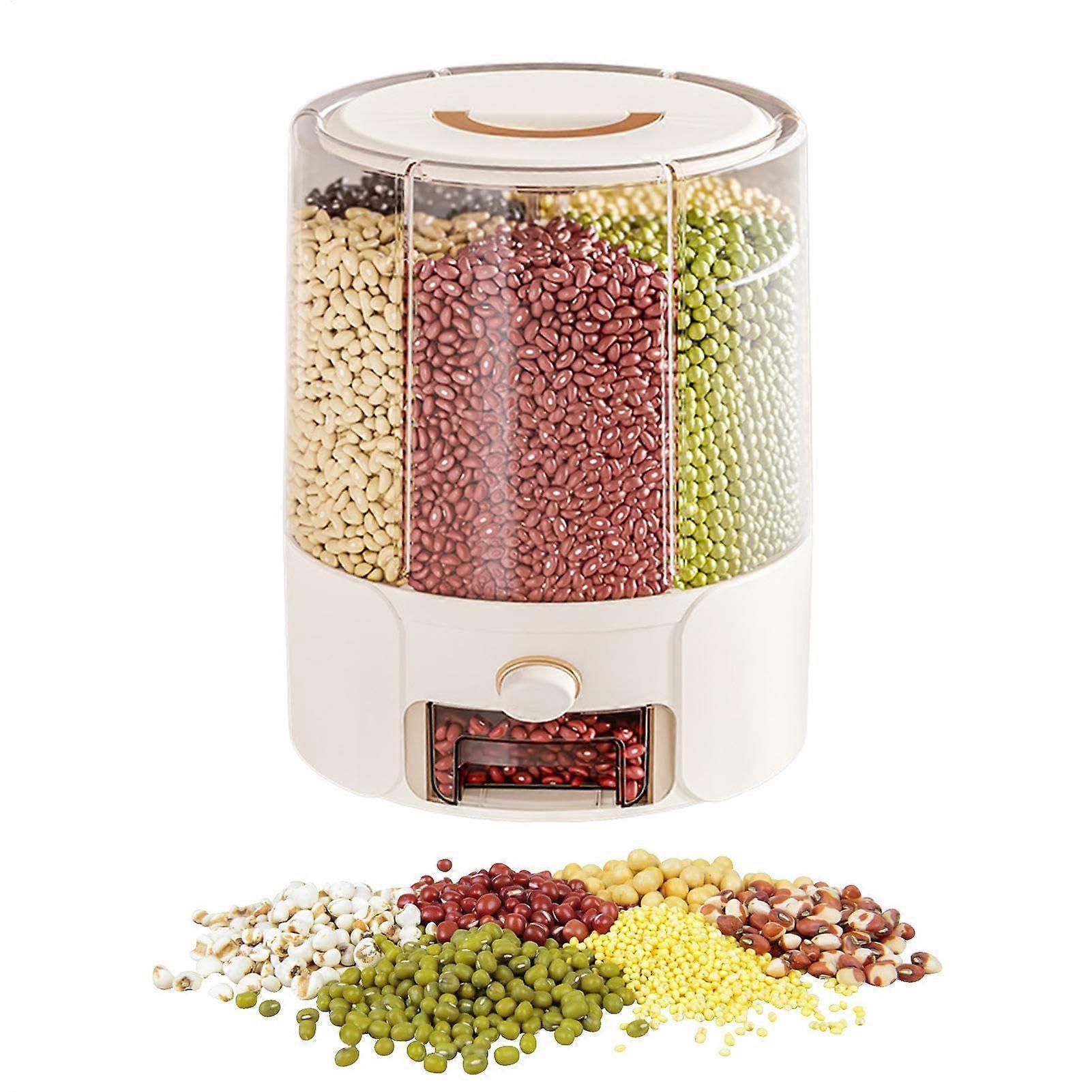 Rice Dispenser with Moisture Seal, Rotating Grain Storage with Divider for Kitchen Pantry