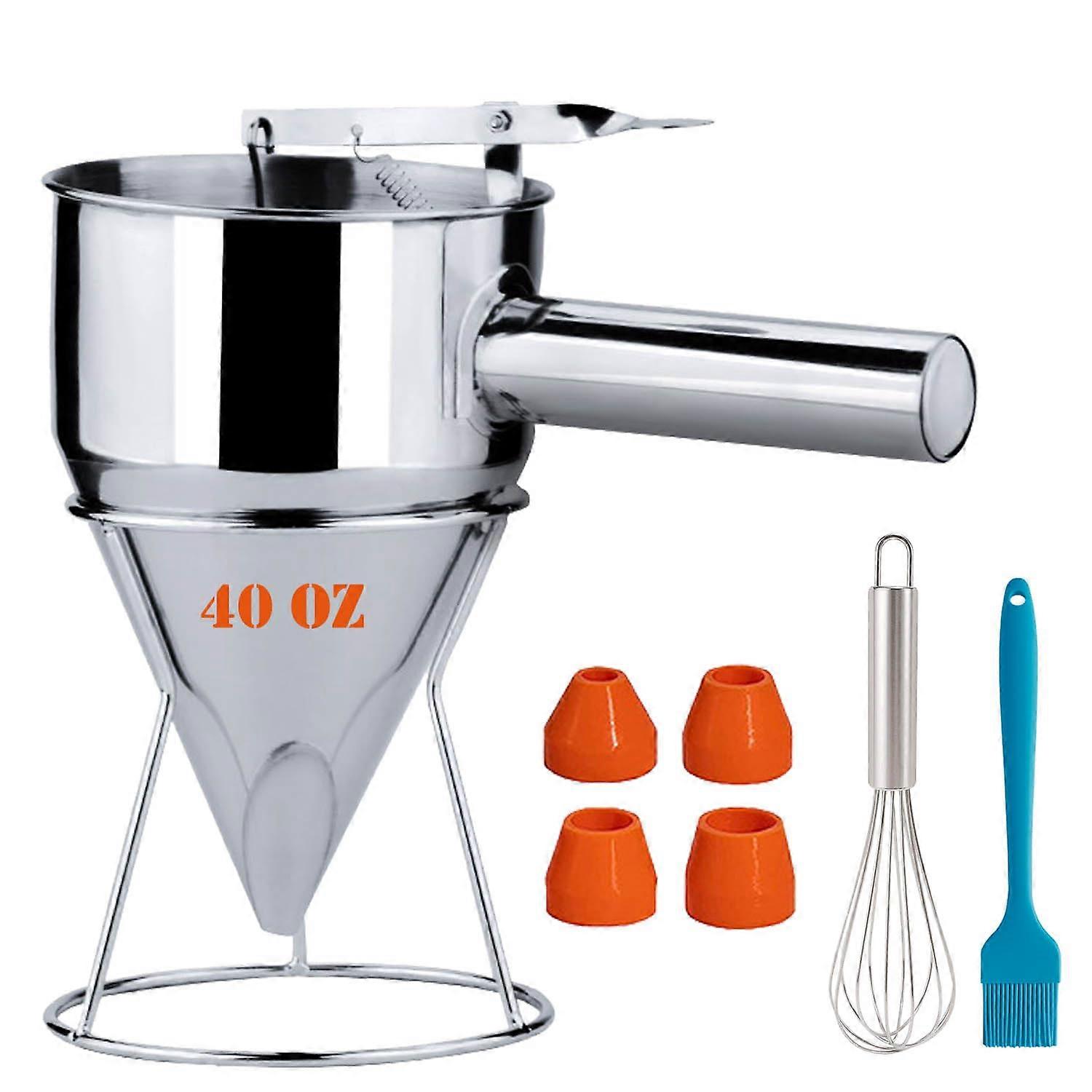 40oz Stainless Steel Pancake Batter Dispenser with Stand, Precise Flow Control for Cakes and Waffles