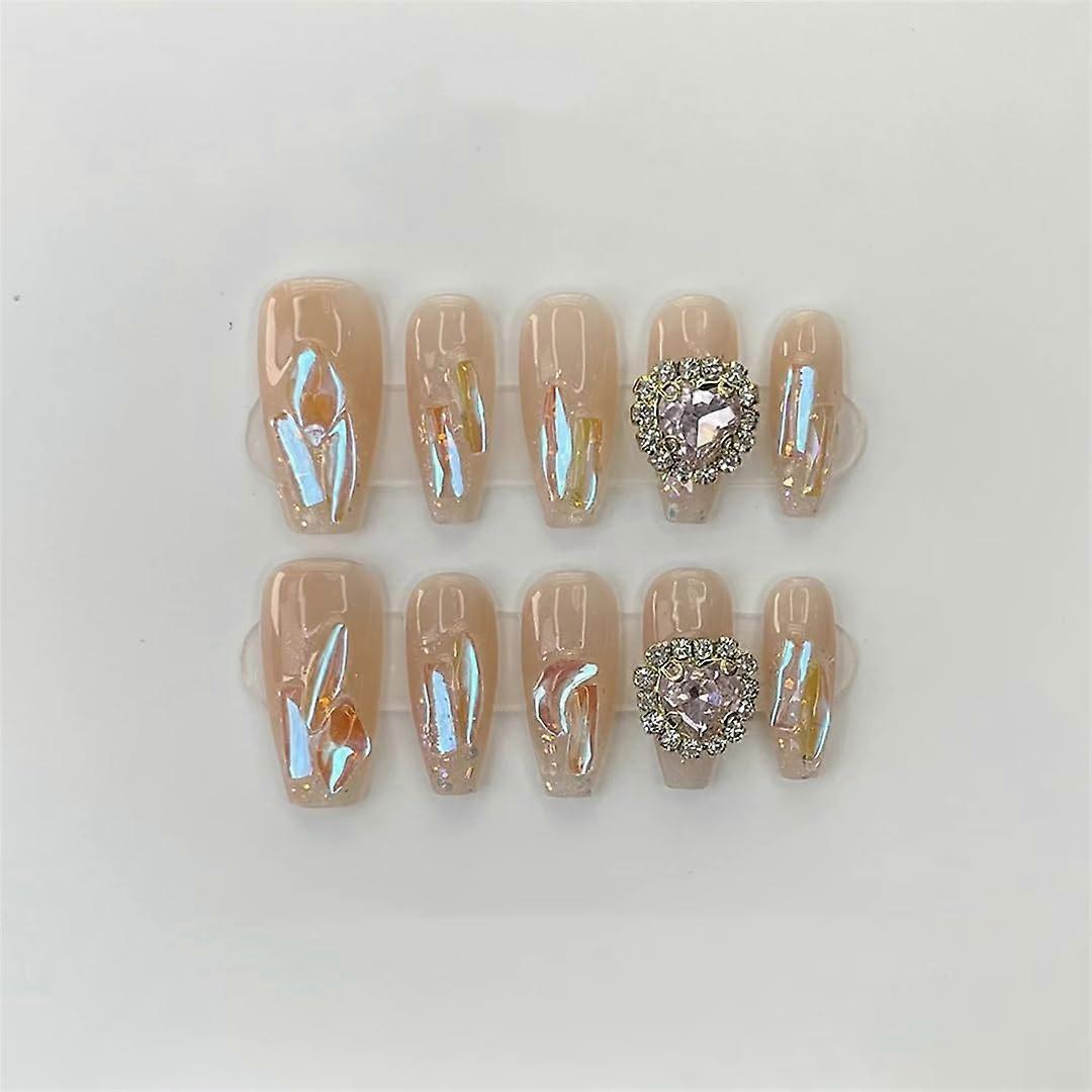 Handmade Acrylic Press On Nails Set Coffin Shape Full Coverage Reusable Natural Fit