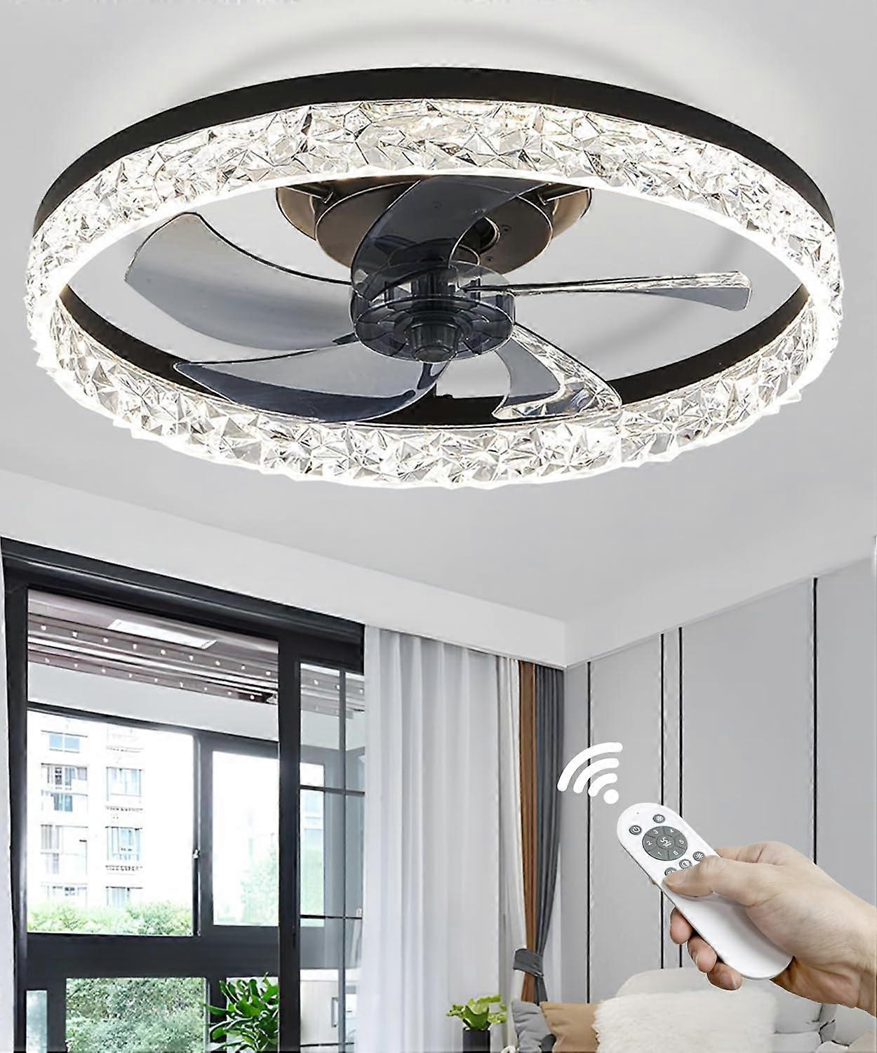 Ceiling Fan with Light, 20 Inch Black Flush Mount, Silent Operation, Remote, Dimmable LED for Bedroom