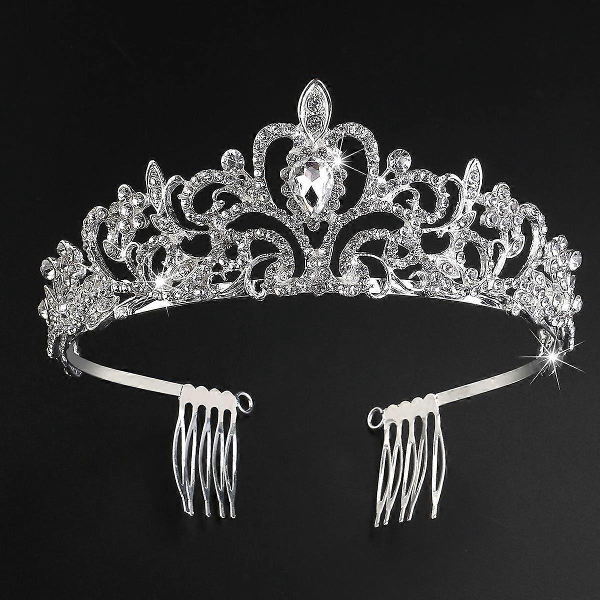 Crystal Rhinestone Headband Crown for Wedding Use Tinksky Silver