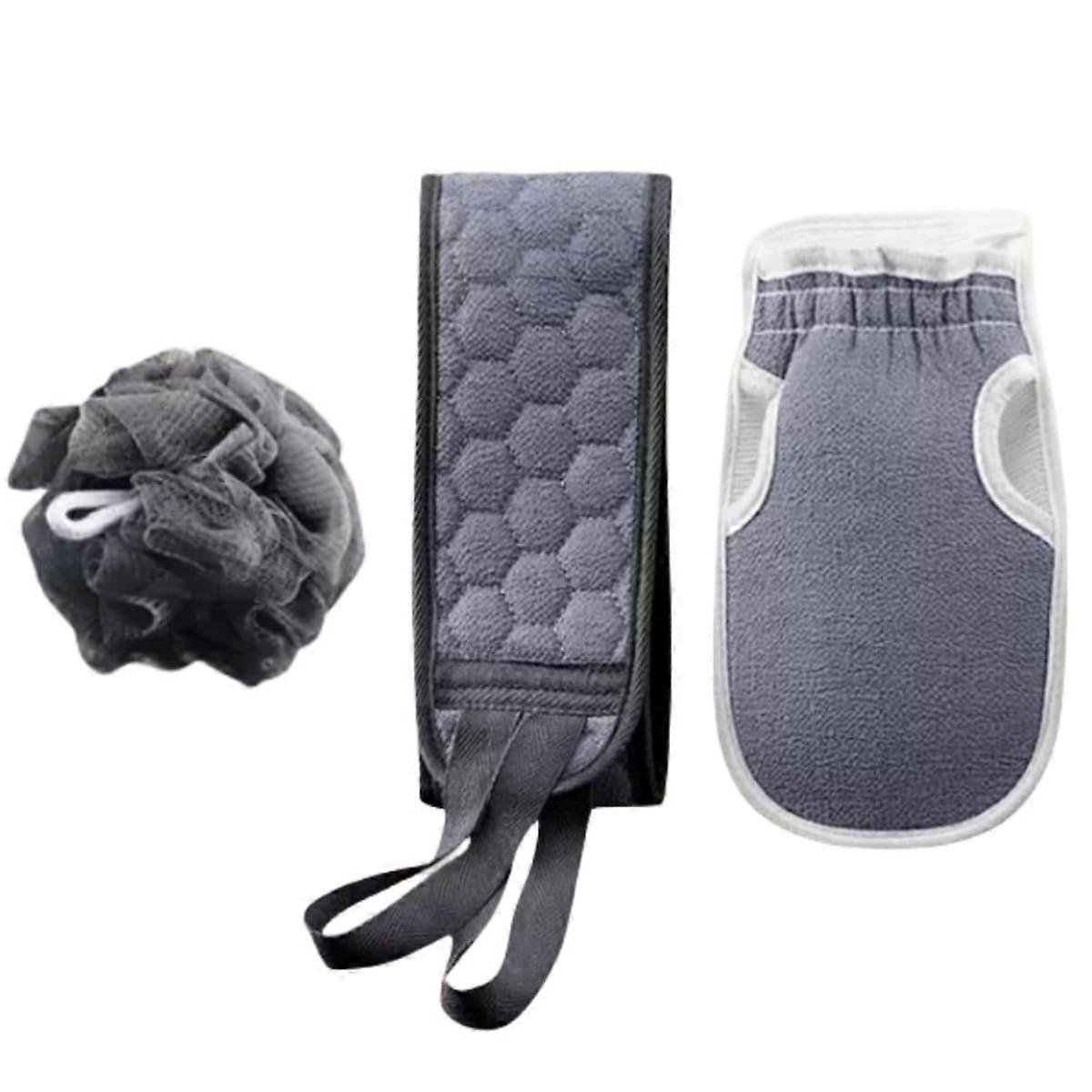 Exfoliating Bath Set with Back Scrubber, Mitt and Bath Ball for Deep Cleansing, 3 Piece Kit