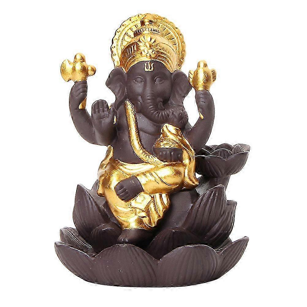 Elephant Incense Burner Ceramic Backflow Holder with 2Pcs Golden Statues