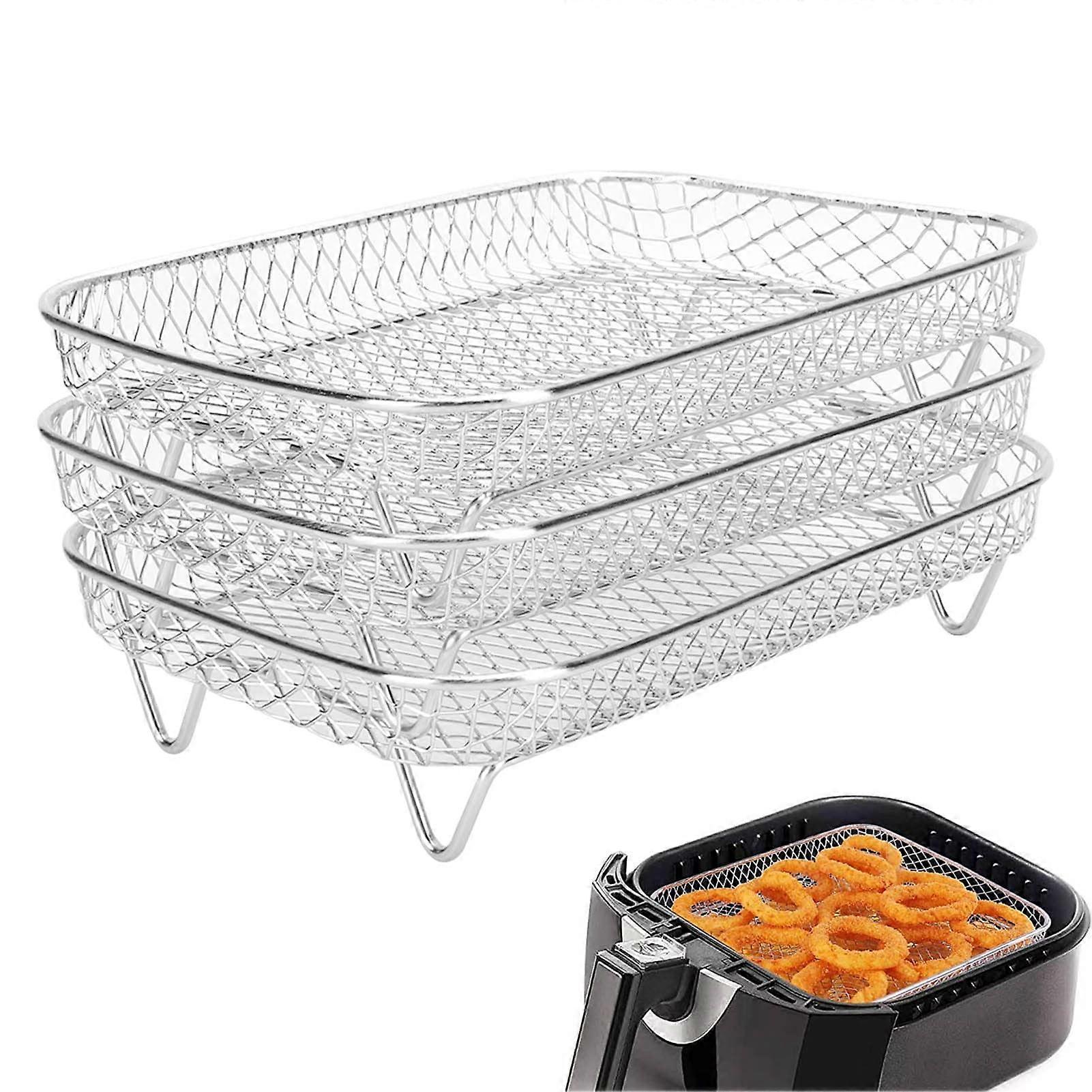 3 Layer Stainless Steel Air Fryer Rack Stackable for MultiLayer Cooking and Fast Air Circulation