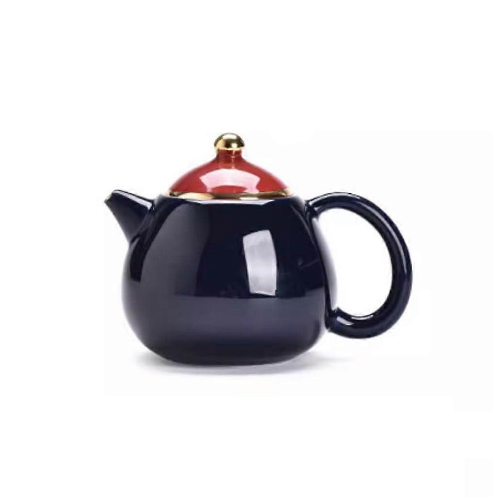Ceramic Teapot with Infuser Retro Blue Handmade Design for Loose Leaf Tea and Tea Set