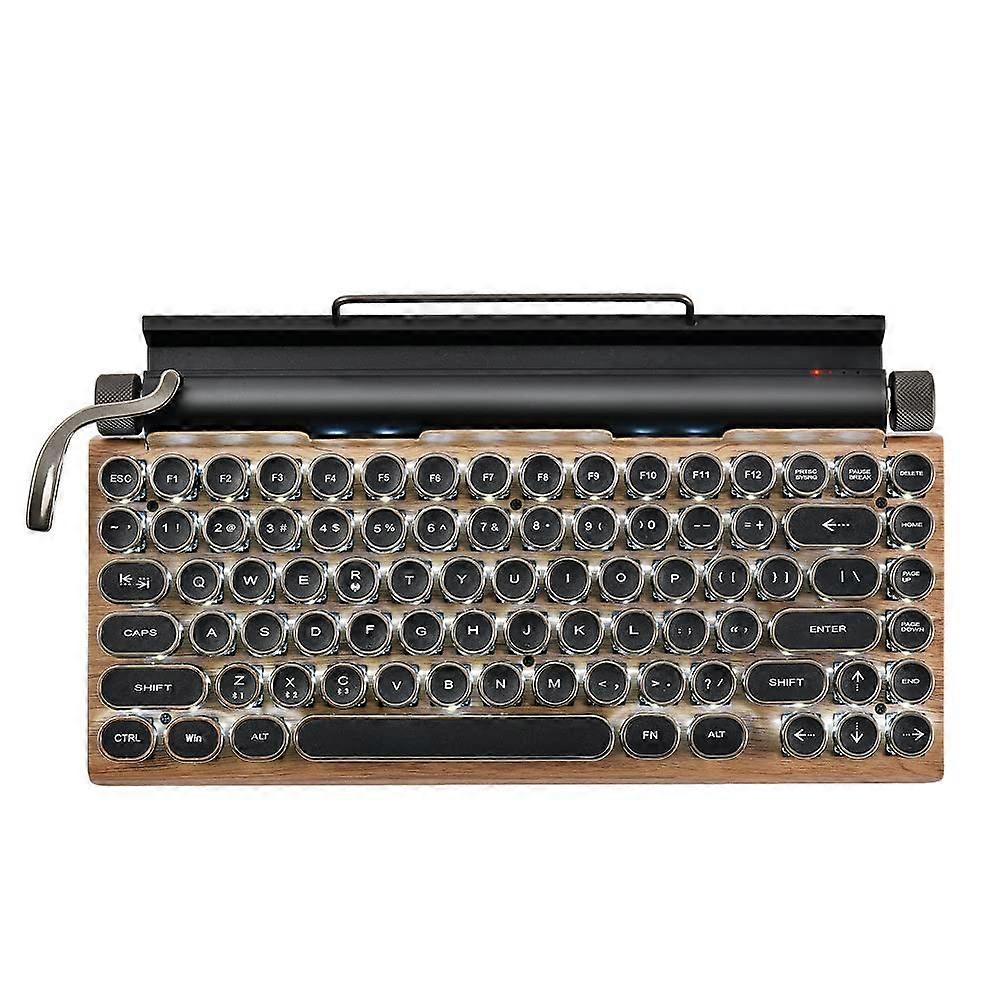 Wireless Mechanical Keyboard Retro Typewriter Style with Wood Design, Bluetooth, Backlit Keys