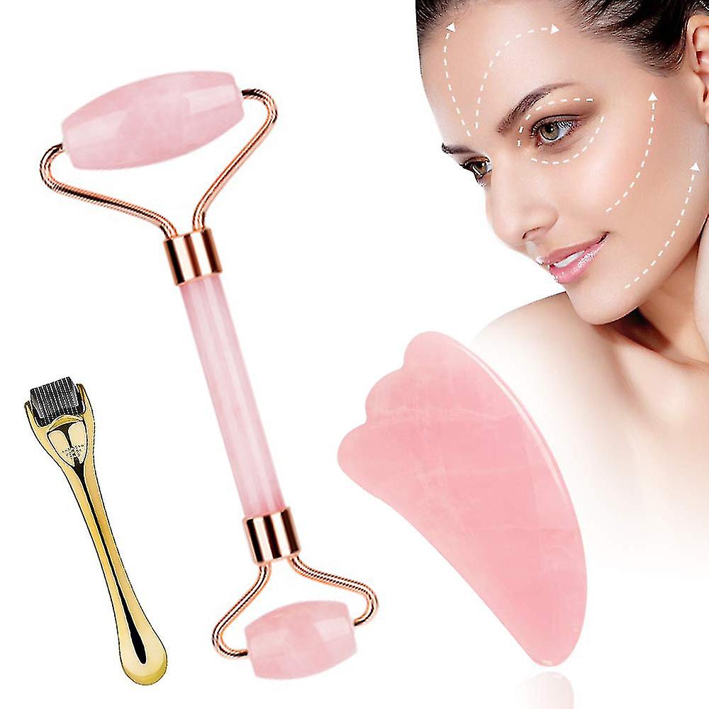Jade Roller Set 3 In 1 With Face Roller, Quartz Roller