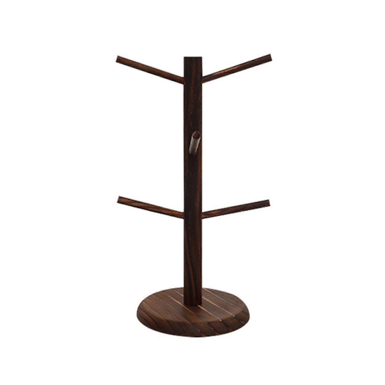Wooden Cup Holder Tree Shape Display with NonSlip Base for 6 Mugs Kitchen Cafe Rustic