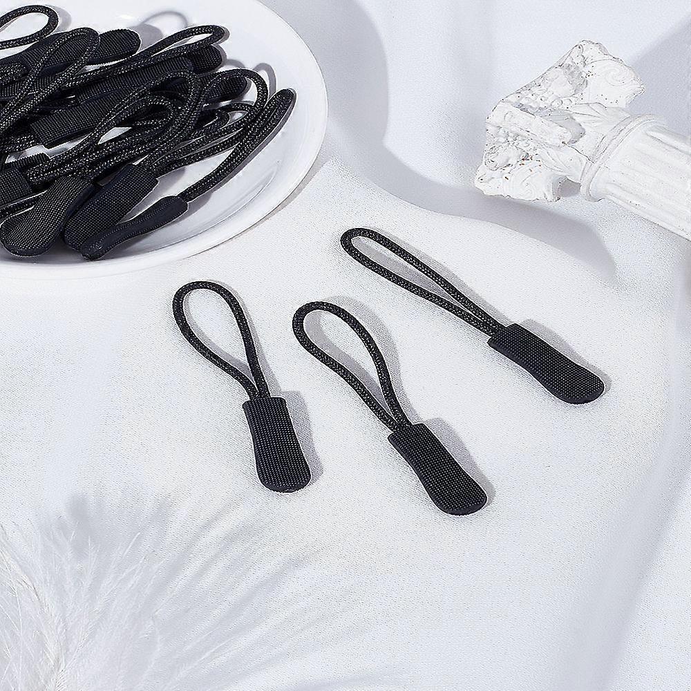 20pcs Garment Accessories Plastic Zipper Puller With Strap Black 60~64mm