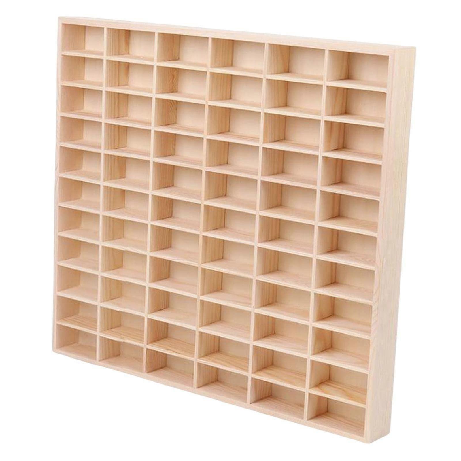 Wooden Action Figure Display Rack with 66 MultiGrid Storage, Solid Wood Toy Organizer Shelf