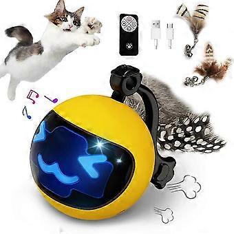 Moving Ball Cat Toys with Feather Tail, Rechargeable Interactive Cat Toy with Remote Control for Indoor Bored Cats Exercise, Smart Interactive Kitten