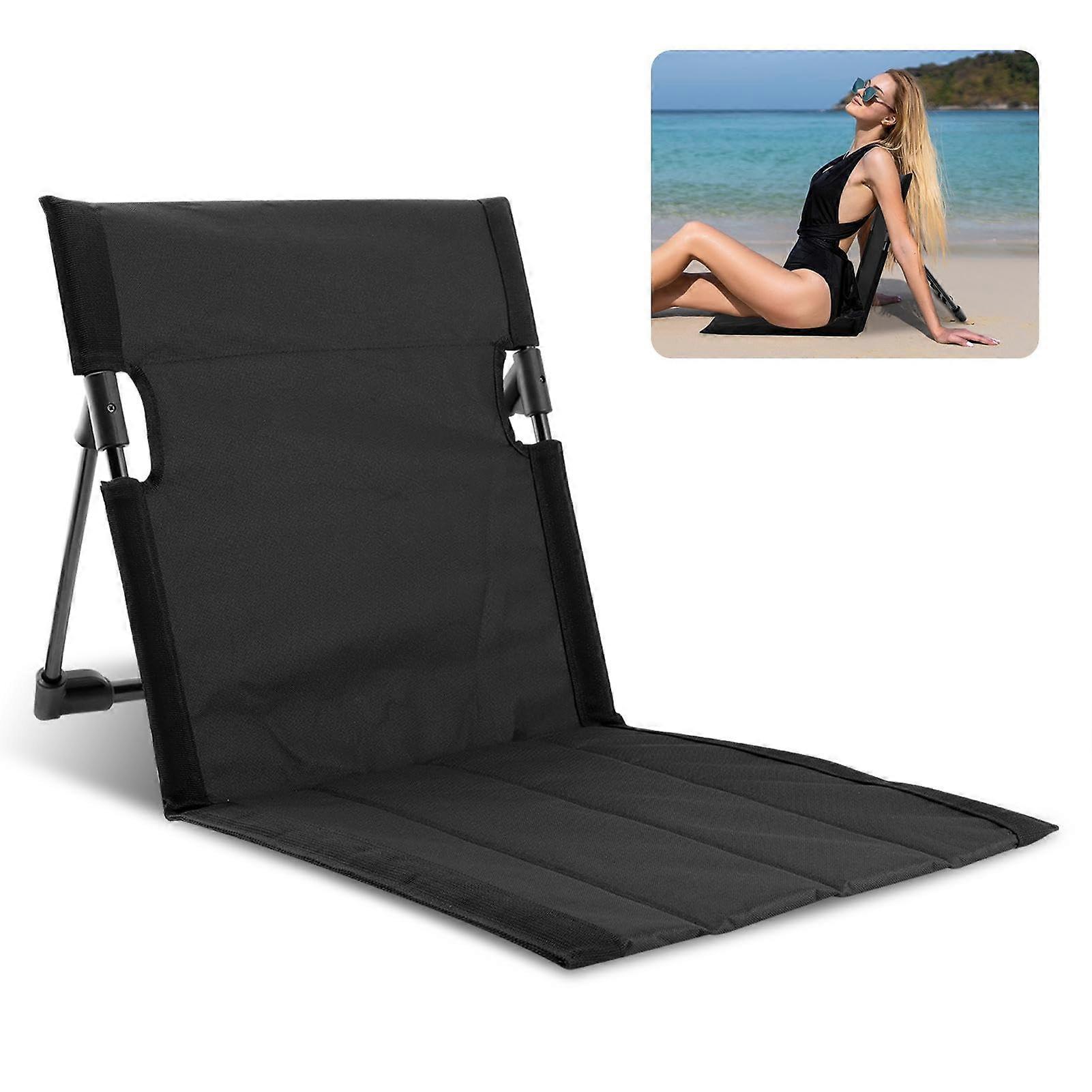 Black Folding Pool Chair with Back Support for Poolside Lounging, Beach and Camping Use
