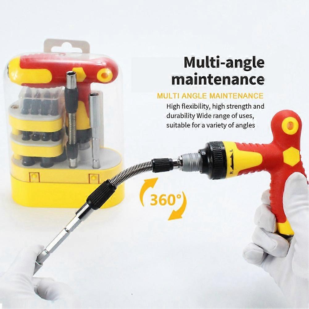 T-Shaped Bidirectional Ratchet Screwdriver Set Telescopic Multi-Angle Maintenance Screwdriver Combination Tool Set