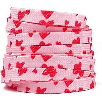 Flache Schnürsenkel, Ersatz, 1 Paar, rosa-weiße Herzchen-Schnürsenkel, bunte Schnürsenkel, kompatibel mit Stiefeln, Canvas-Sneakers