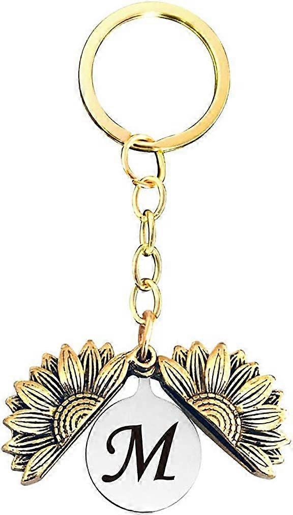 Letter Keychain Sunflower Initial Keychain with Hidden Message Key Ring