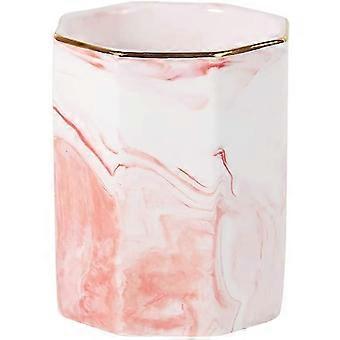 Porta-caneta de mesa de cerâmica suporte de mármore padrão de lápis copo de mesa de pote organizador (rosa)