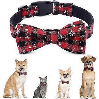 Christmas Dog Collar With Bow Tie - Adjustable Design Handmade Dog Collar - For Small Medium Large Dogs Size L