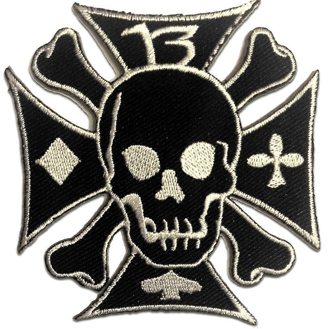 Patch / Iron-on Patch - Chopper Cross Skull - Black - 7.5 x 8.4 cm - Patch