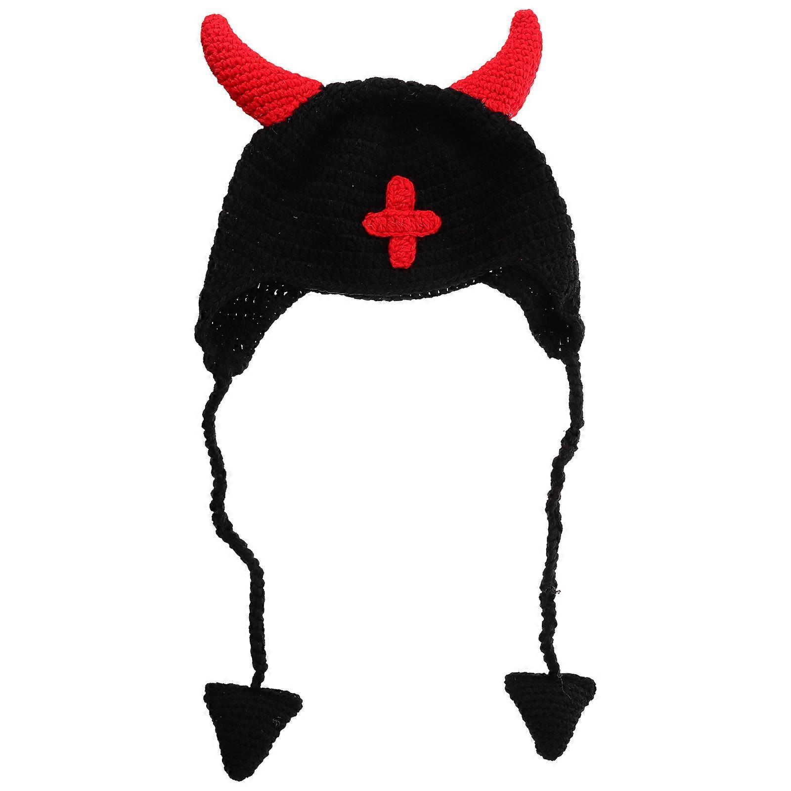 1pc Practical Winter Halloween Style Hat Devil Horns Prank Earflaps