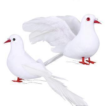 2 stuks kunstmatige duifveer vogels vrede duiven foto rekwisieten voor huisdecoratie bruiloft wit (eenvoudige duif, vleugel strekken duif)