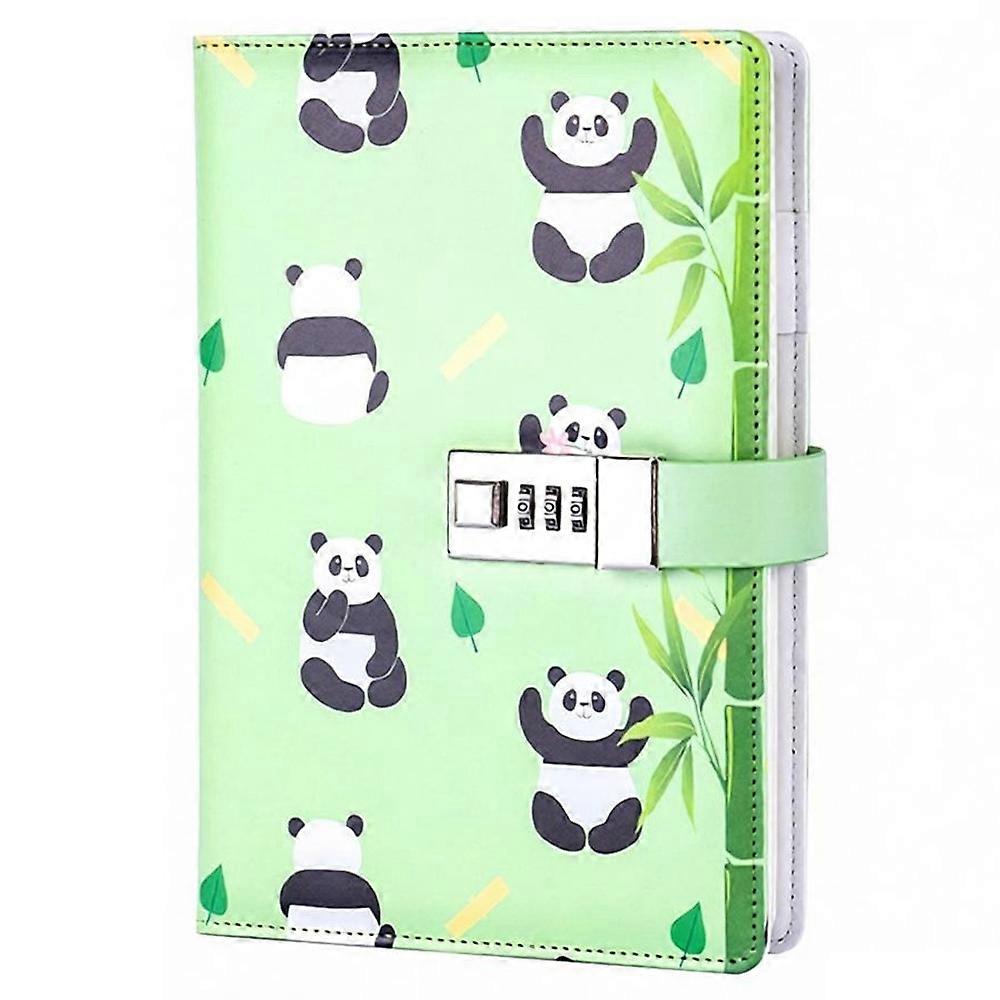 PU Leather Password Notebook, A5 Cute Panda Lockable Diary, Journal with Combination Lock