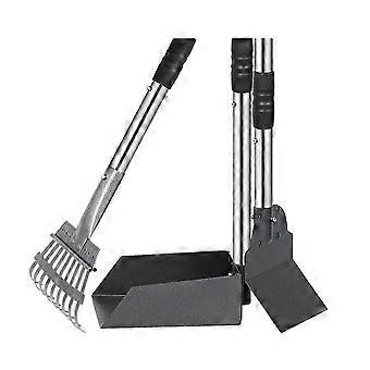 Dog Pooper Scooper, Dog Poop Tray and Rake Set, Pet Waste Removal Scoop with Long Adjustable Sectional Stainless Handle