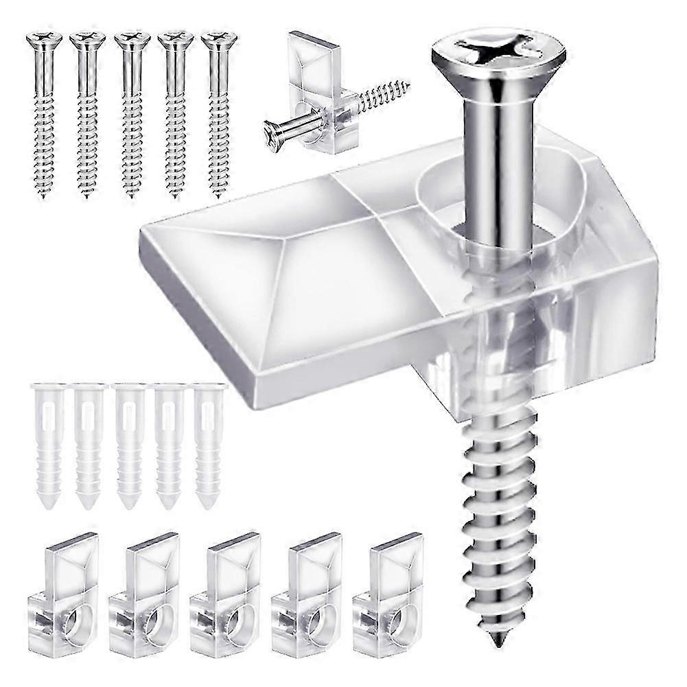 32Pack Mirror Holder Clips,Clear Plastic Mirror Clip,Frameless Mirror Mounting Hardware,Mirror Holders compatible with Wall Mounting