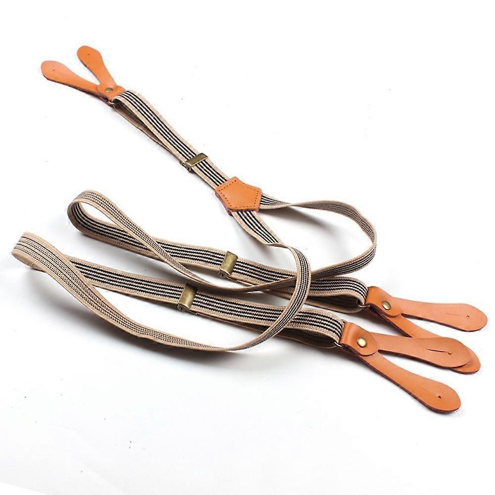 Y-Shaped Button Shoulder Straps Leather Adjustable Elastic Drawstring Elasticity Stripe Pattern Suspender Pans Strap