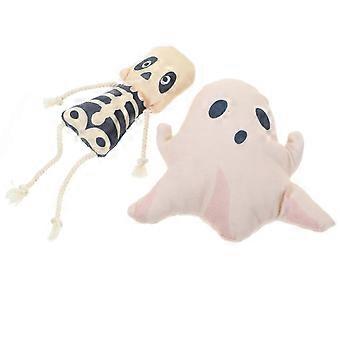 Katzenspielzeug in Geisterschädelform, 6-teiliges Plüsch-Halloween-Spielzeug