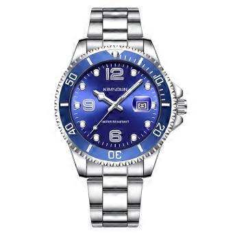 Men's Dive Watch Blue Dial Bezel Stainless Steel Bracelet Quartz Waterproof