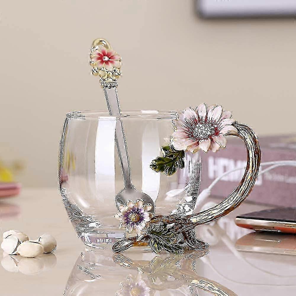 Sunflower Enamel Glass Tea Cup Set