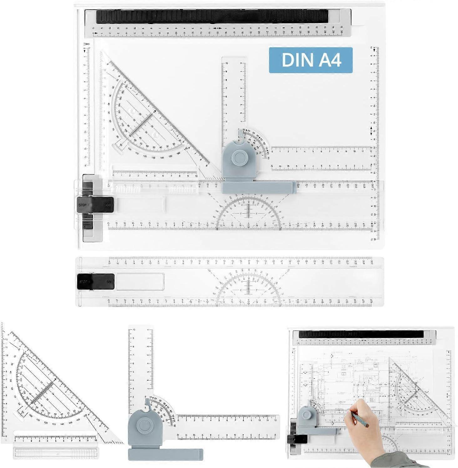 A4 Multifunction Drawing Board Set, Drafting Table with Adjustable Measuring System & Precision Tools