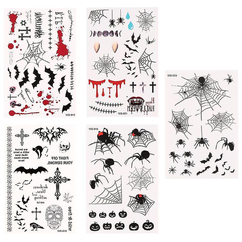 19X12x0.5cm Black Temporary Tattoos 5 Sheets Halloween Horrible Scar Decals Spoof Stickers Bat Paste