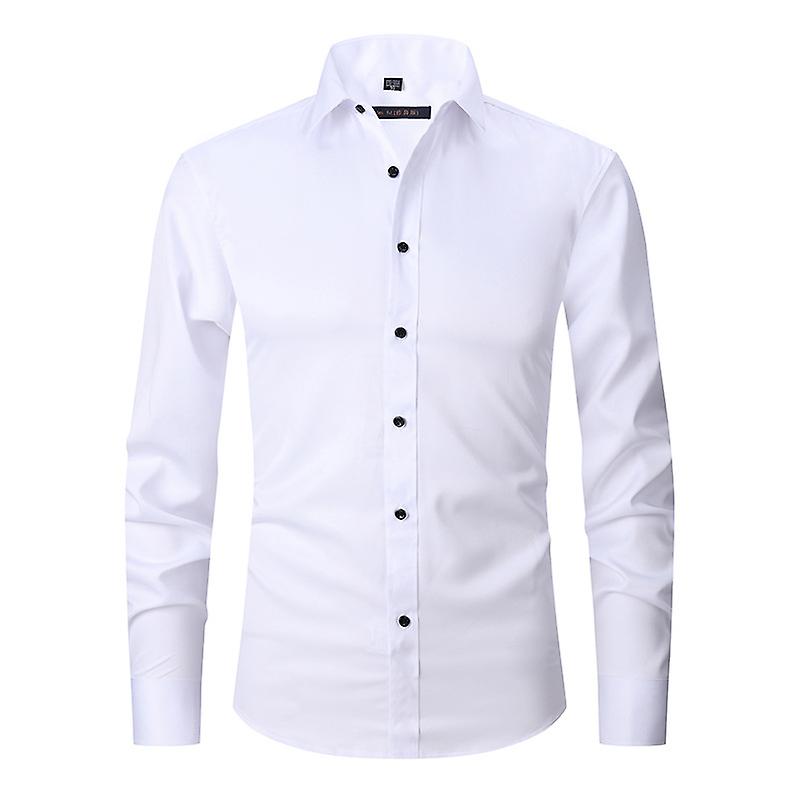Men's Shirt White Solid Casual Button Down Collar Shirts Long Sleeve Shirts