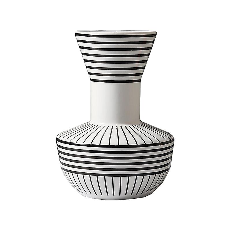 Geometric Black White Striped Ceramic Vase Decor Vases