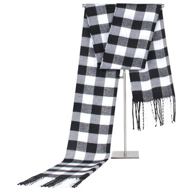 メンズ秋冬チェック柄スカーフコンフォートフリンジネッカチーフホワイトスカーフ