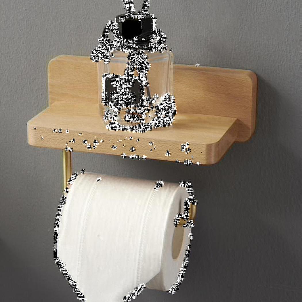 Solid Wood Brass Wall Mounted Bathroom Tissue Paper Holder Walnut