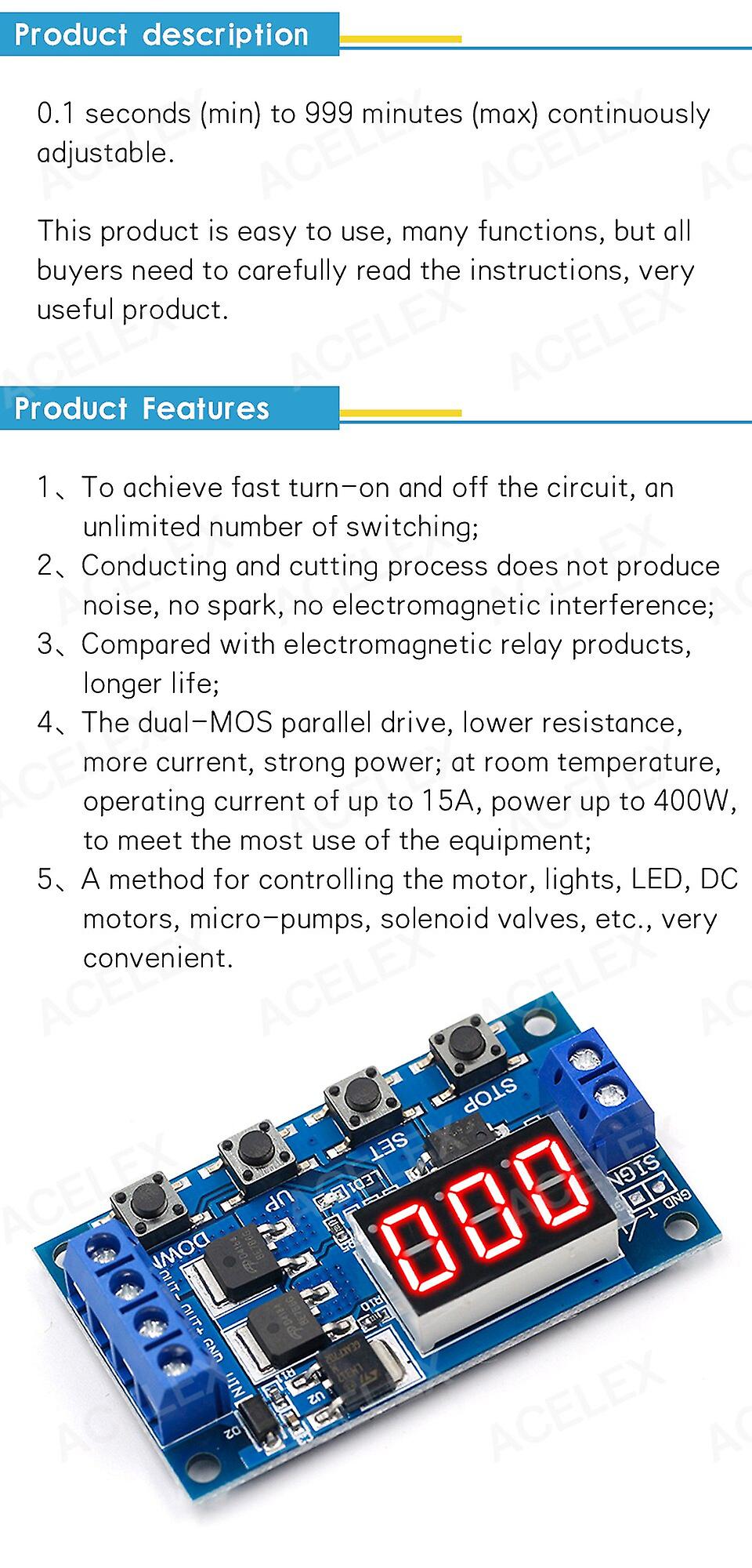 Trigger Cycle Timer Delay Switch 12 24v Circuit Board Dual Mos Tube Control Module