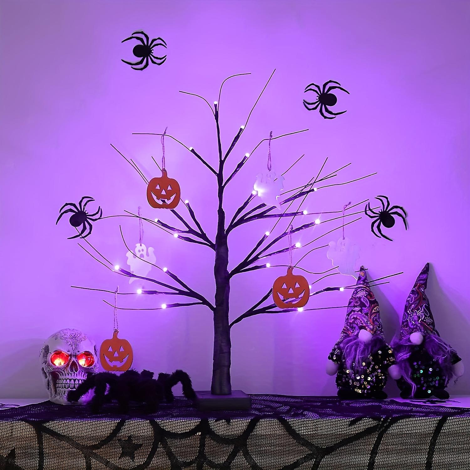 1pc Indoor Halloween Decorations For Home 22 Black Halloween Tree With Led Purple Lights Battery Powered For Indoor Home Halloween Decor
