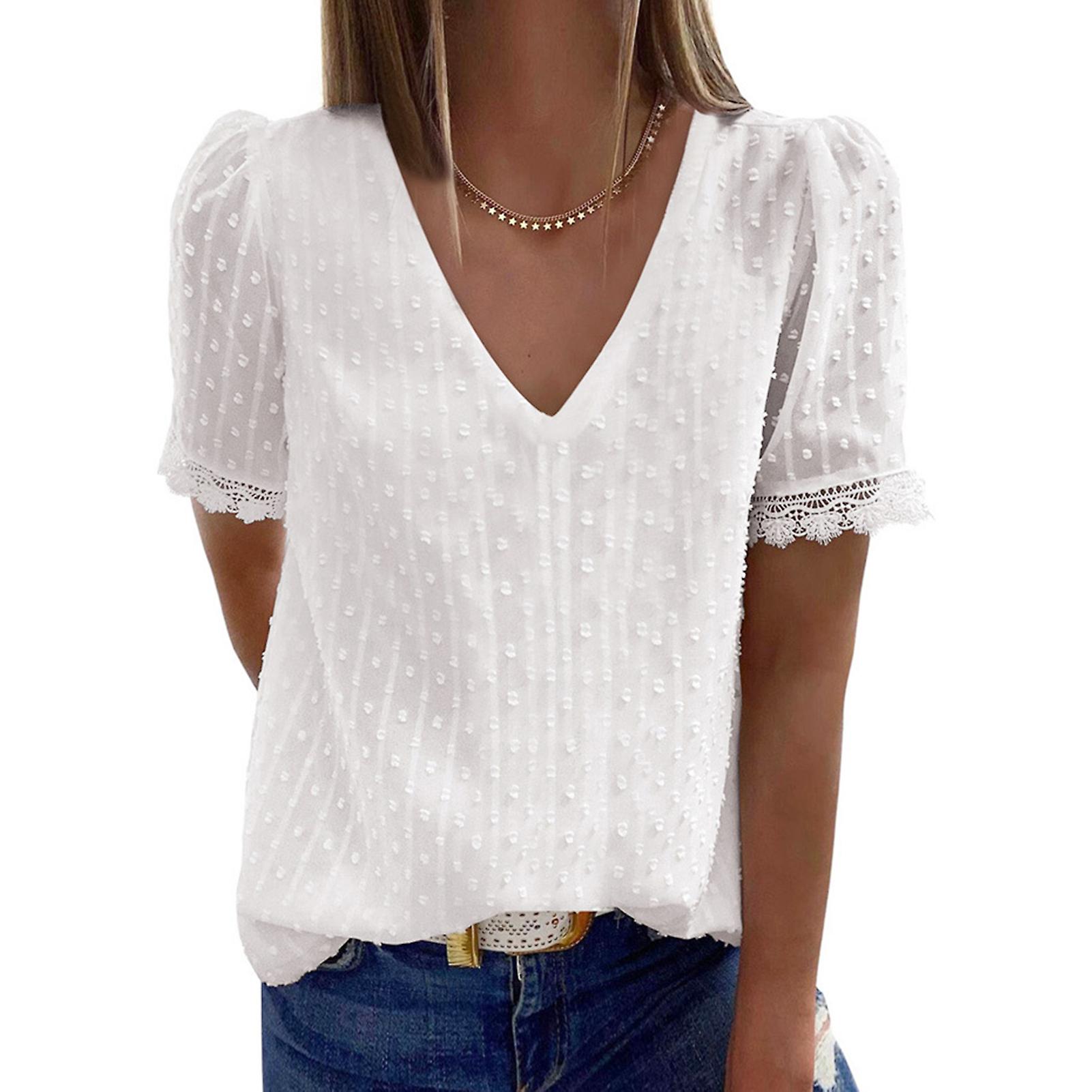 Simple Summer V-neck Pullover Top Breathable Soft Touch V-neck Top