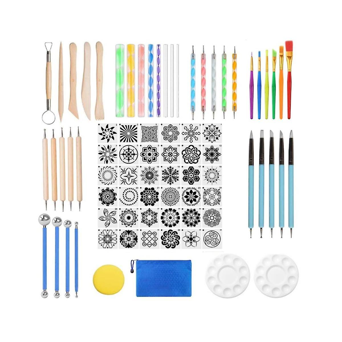 Mandala Dotting Tools, 78Pcs Mandalas Painting Stencil Kits Pen Dotting Tools Brushes Mandala Stenc