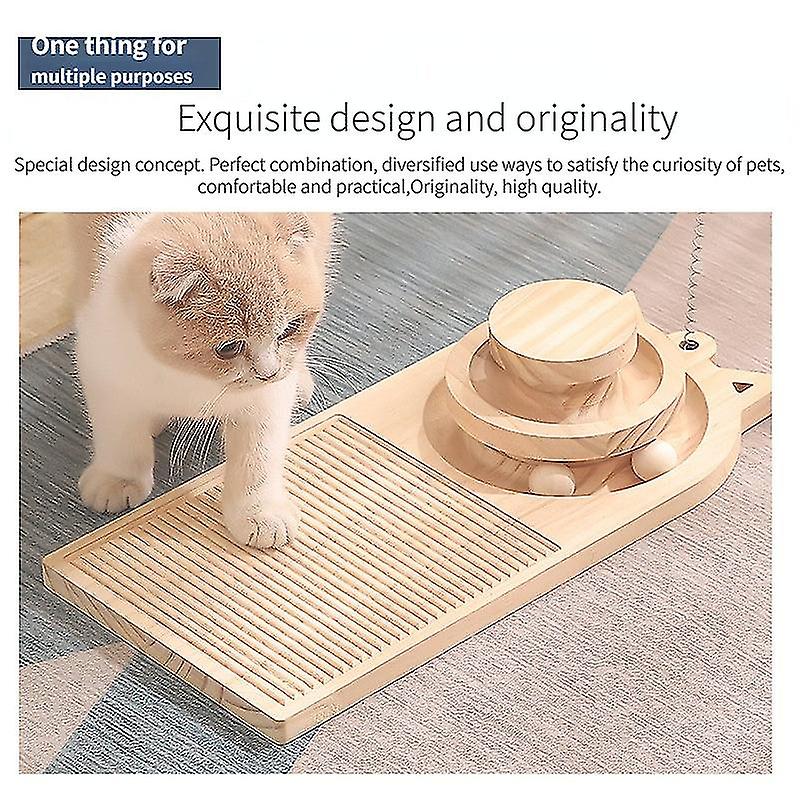 Cat Toy Interactive Pet Toy Scratching Post One Two Layer Turntable Balls Wooden Funny Safe For Kitten Puppy Playing Exercise