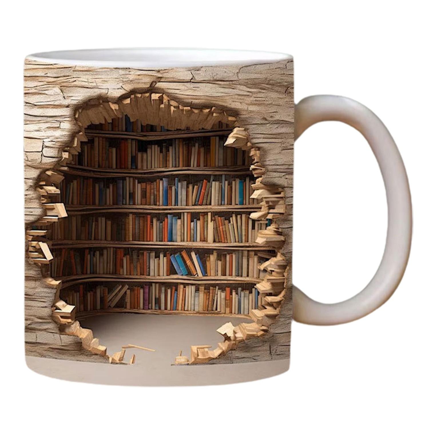 Fornnerg 3D Bookshelf Mug Creative Multifunctional Ceramic Water Cup with Handle A Library Shelf Spa