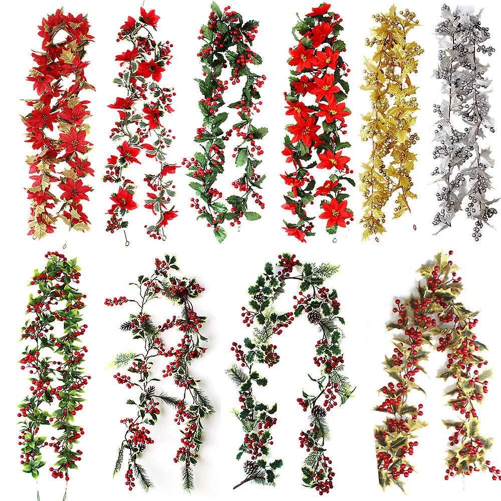 Christmas Gift Xmas Decorative Rattan Green Leaves Berry Layout Props