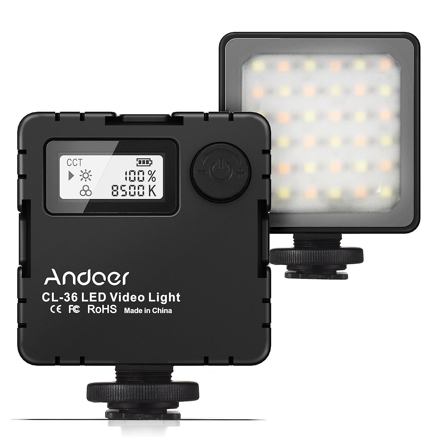 Andoer CL-36 Mini lampe vidéo LED bicolore 2800K-8500K Batterie rechargeable intégrée à intensité variable avec 3